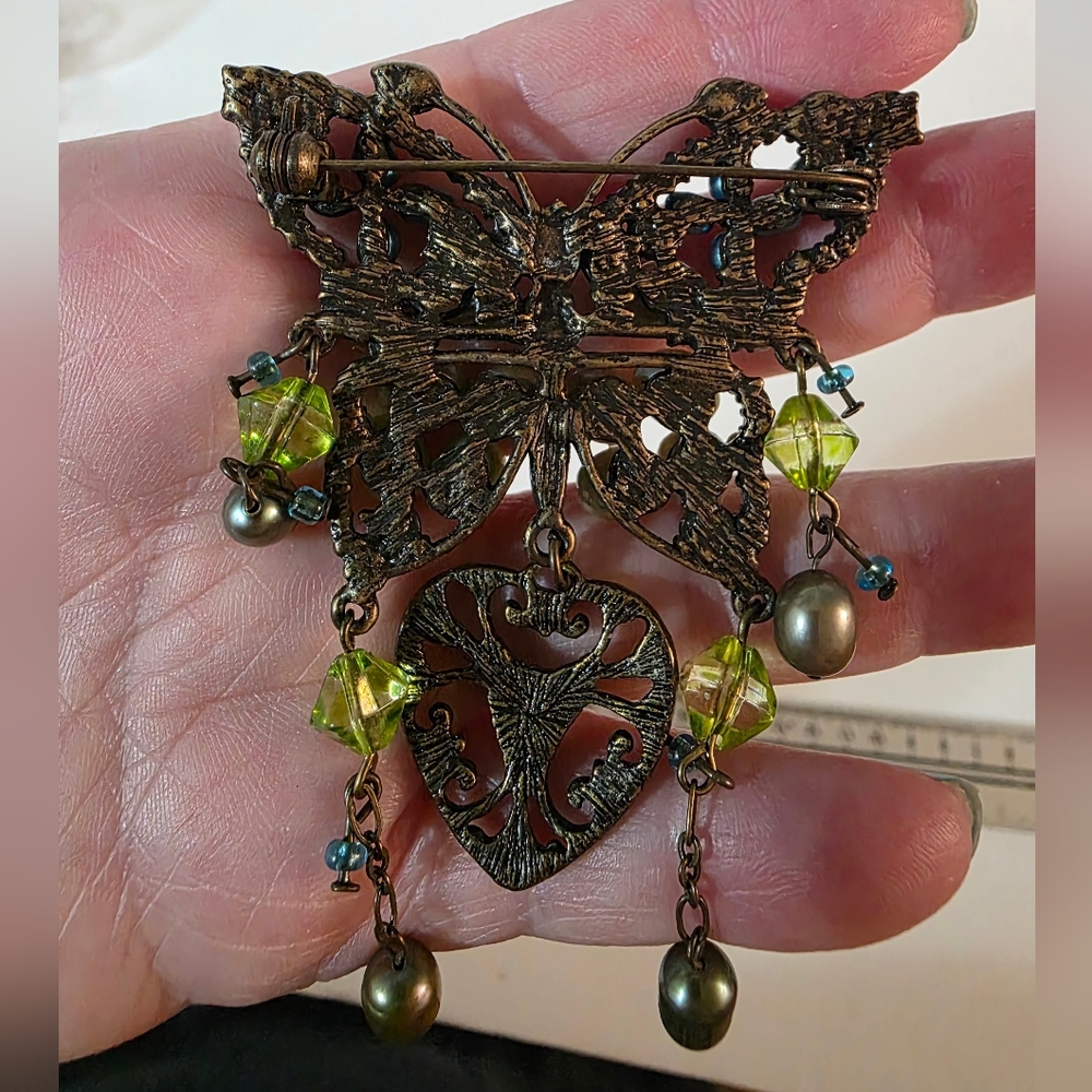 Vtg Butterfly Freshwater Pearl Crystal Brooch - Picture 4 of 6